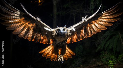 Philippine Eagle Owl in Night Hunt: A Philippine eagle owl captured mid-flight during a nocturnal hunting expedition.