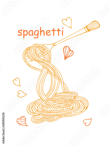 Spaghetti wrapped around a fork. Doodle.