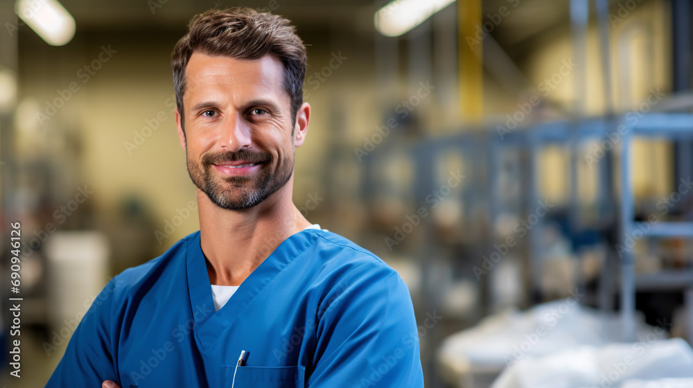 Male doctor, nurse or physician. Healthcare worker. Quality Medical Services concept. Generative AI Male doctor, nurse or physician. Healthcare worker. Quality Medical Services concept. Generative AI