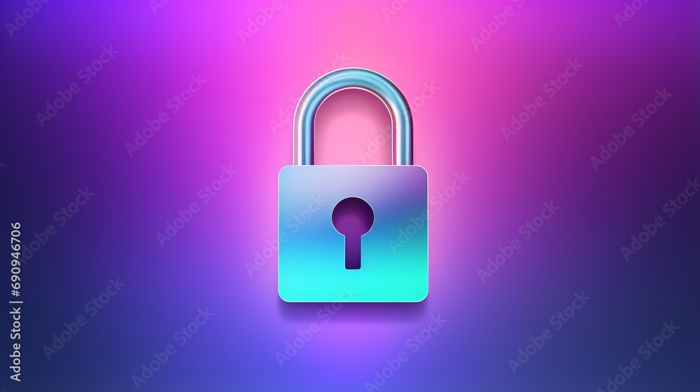 Vibrant padlock on neon gradient backdrop exuding aura of security and modernity, symbolizes essence of securing digital information and online data, personal data protection in diverse digital world Vibrant padlock on neon gradient backdrop exuding aura of security and modernity, symbolizes essence of securing digital information and online data, personal data protection in diverse digital world