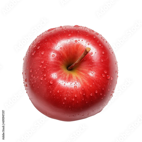 Fresh red apple with water drop top view.