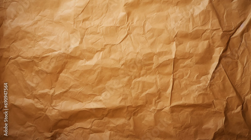 Brown crumpled recycle paper texture background. Craft beige paper backdrop. Generative AI