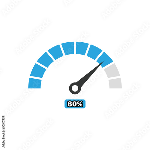 80 percent Speedometer icons. Vector illustration in flat design style.
