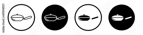 Frying pan icon set. cooking fry pan vector symbol in black filled and outlined style.