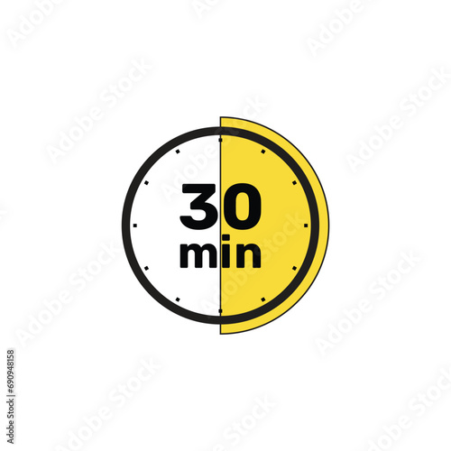 30 Minutes Analog Clock Icon white background . © IT'S ORA CF ID: #078