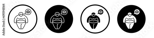 Fat man icon set. big body person vector symbol. overweight man sign in black filled and outlined style.
 photo