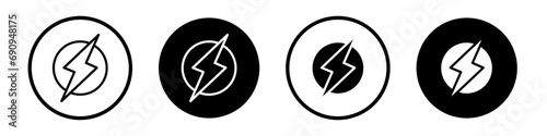 Electro icon set. power lightn vector symbol. thunder bolt sign in black filled and outlined style. photo