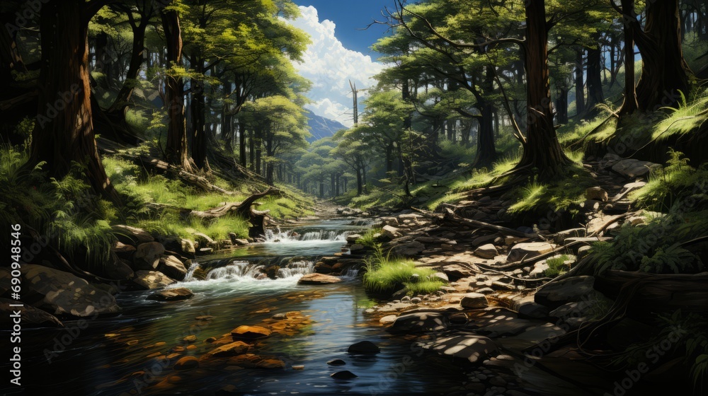 Refreshing Natural Beauty: Exploring the Serene Delights of Rivers, Waterfalls, and Forests, generative AI
