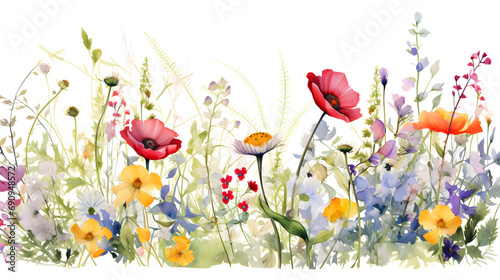 Wild flowers on a pure white background, valentine's day, easter, birthday, happy women's day, mother's day, flat lay, top view, copy space  © Munali