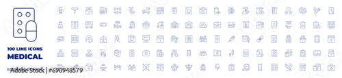 100 icons Medical collection. Thin line icon. Editable stroke. Medical icons for web and mobile app.