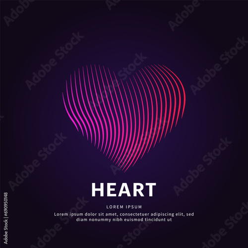 Vector logo heart color silhouette on a dark background. Heart shape icon with creative simple line art structure. heart logo vector template suitable for organization, company, or community. EPS 10