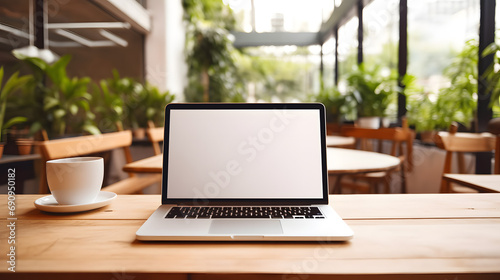 Laptop with blank screen in office