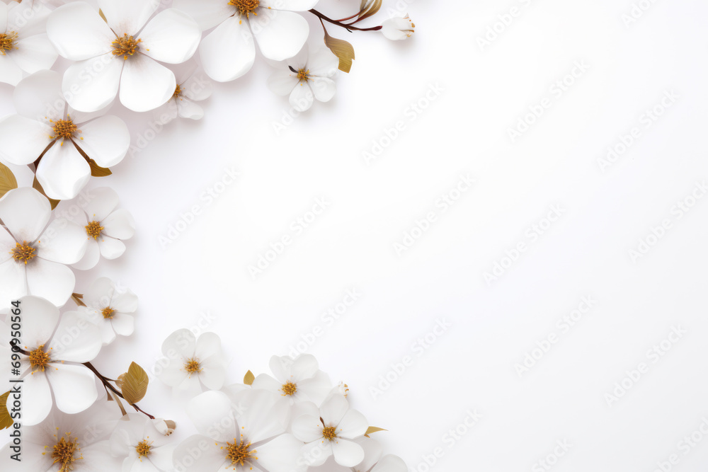 White flowers background or pattern, creative design template with copyspace