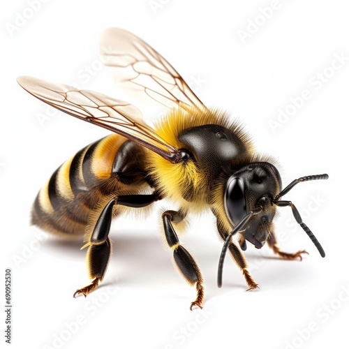 honey bee standing isolated on white background cutout, Generative AI