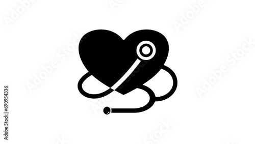 Stethoscope around the heart, heart health logo