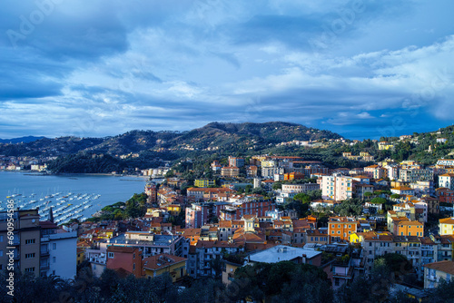 Aerial view of the town of Lerici (Liguria, Italy) and its traditional Ligurian houses facades. © manola72