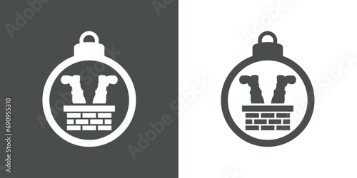 Tiempo de Navidad. Logo con silueta de bola de navidad con piernas de Santa Claus atascado en chimenea para su uso en tarjetas y felicitaciones