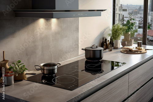 Abandoning gas stoves in favor of an environmentally friendly induction hob in a modern kitchen. photo