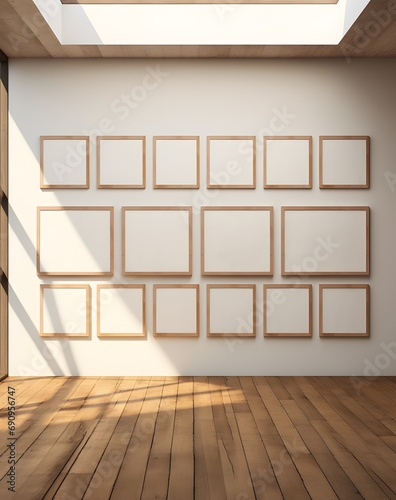 modern room with many empty frames