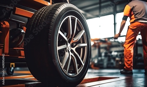 Standing Beside Car Tire in Garage