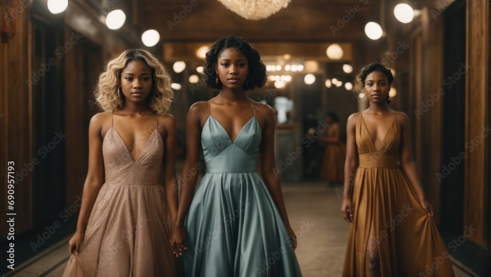 Naklejka premium Dark skinned girls in dresses