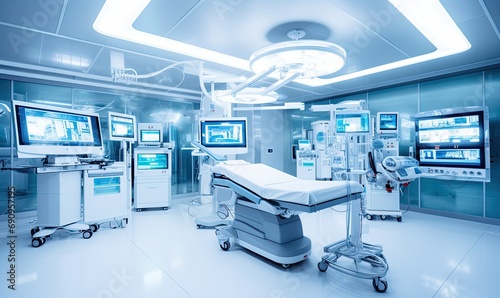 Hospital Equipment and Monitors in a Fully Equipped Medical Room