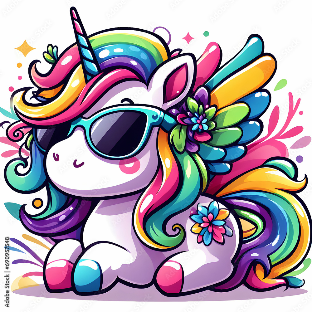 Multicolored Colorful Fantasy Cute Unicorn, Sunglasses