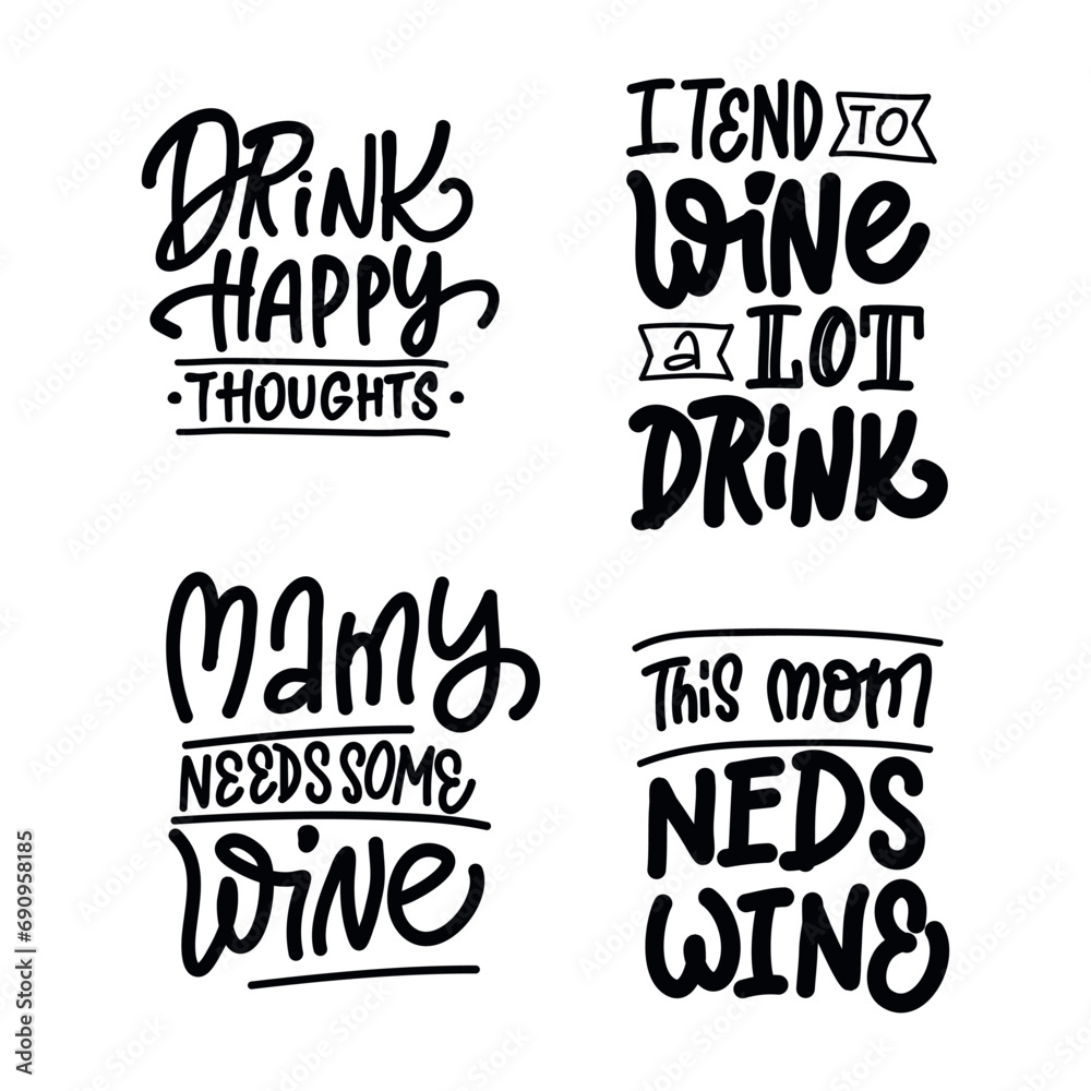 Hand-drawn lettering SET WINE - inscription for prints and posters, menu design, invitation and greeting cards Hand-drawn lettering SET WINE - inscription for prints and posters, menu design, invitation and greeting cards
