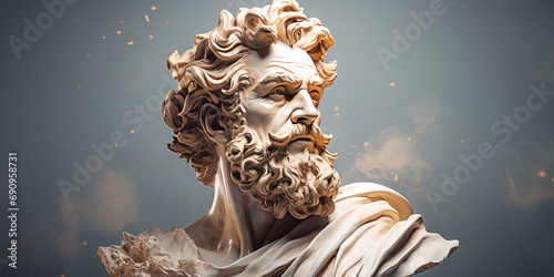 A abstract stoic marble sculpture, statue, bust of a ancient roman, greek person portraying stoicism. photo