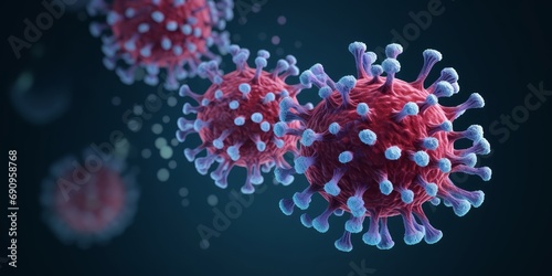 Macro coronavirus(covid-19) cell delta plus variant.BA.5,BA.2.75,BA.4(omicron covid).COVID 19 Delta plus variant Sars ncov 2.Mutated coronavirus SARS-CoV-2 flu disease pandemic, 3D render,GenerativeAI photo