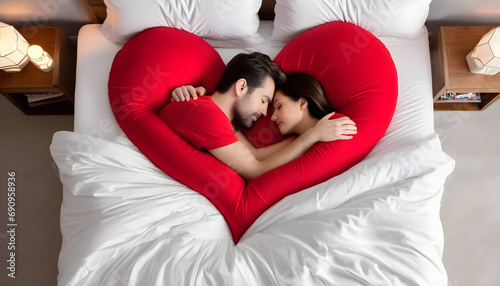 couple sleeping in red heart  photo