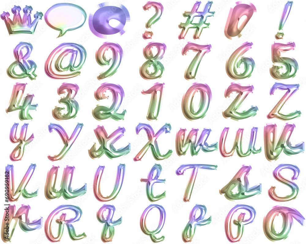 Rainbow Foil Balloon Script Alphabet - Colorful Elegance.