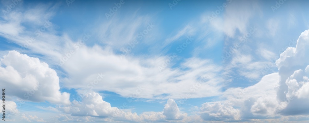 sky panorama.Panoramic shot of a beautiful cloudy sky, Generative AI