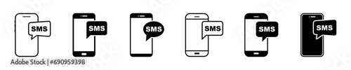 Set of sms and smartphone vector icons. Message on phone. Send letter. Vector 10 Eps. photo