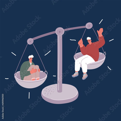 Cartoon vector illustration of Equality of. Create a balance between business men and women. business concept.