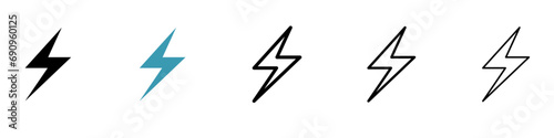 Electro sign set. Power lightn thunder bolt for UI designs. photo