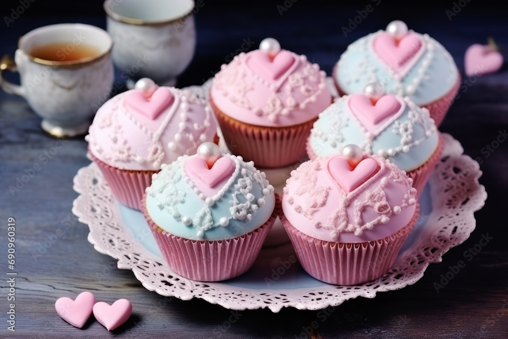 Handmade Valentine's day cupcakes on the table Handmade Valentine's day cupcakes on the table