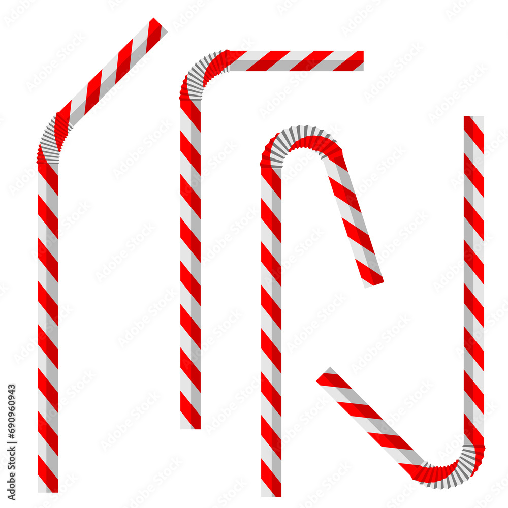 Fototapeta premium illustration of red colored disposable plastic drinking straw isolated on white background