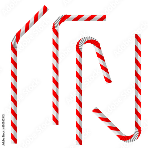 illustration of red colored disposable plastic drinking straw isolated on white background