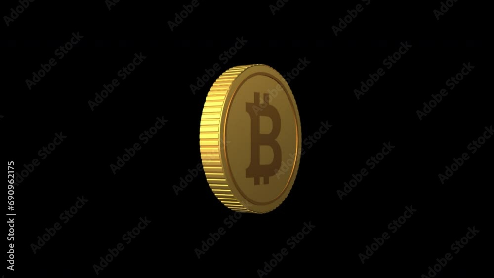 3D Animation of Spinning gold coin with Bitcoin symbol, seamless loop video, transparent background, alpha channel included. 3D Animation of Spinning gold coin with Bitcoin symbol, seamless loop video, transparent background, alpha channel included.