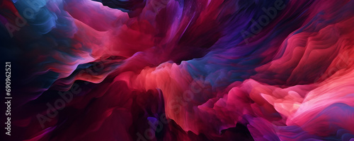 Add contrast and depth to the composition by realistically incorporating dark red and deep pink tones, combining shades of purple and blue with elements of light and color in abstract art. photo