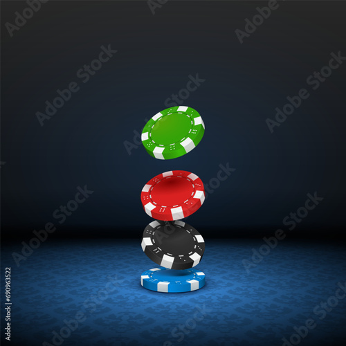 Poker table with falling chips. Casino concept. Vector illustration.