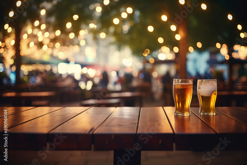 Bokeh background Street Bar beer restaurant, outdoor in asia, People sit chill out and hang out dinner and listen to music together in Avenue, Happy life ,work hard play hard.