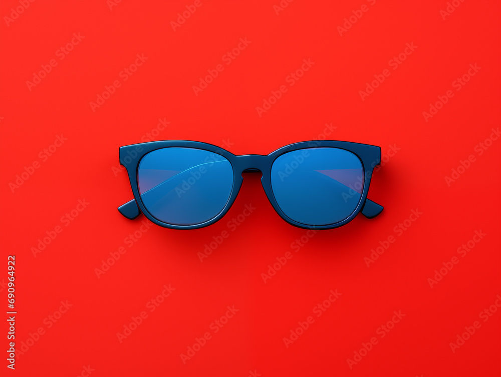 Blue sunglasses on red background Blue sunglasses on red background