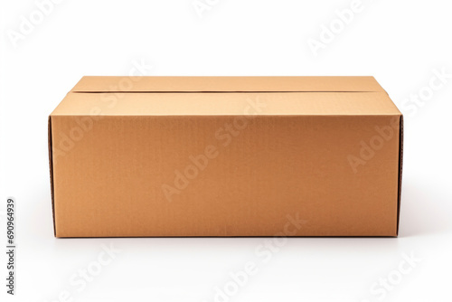 Close up view of a blank cardboard box on a white background for mock up, copy space © Mikhail