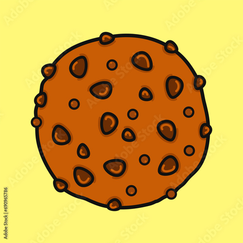 Chocolate cookies. Vector hand drawn cartoon kawaii character illustration icon. Isolated on yellow background. Chocolate cookies character concept