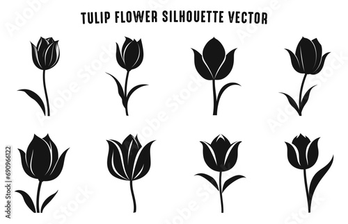 Tulip Flower Silhouette Vector set, Tulip Flowers Clipart Bundle #690966122