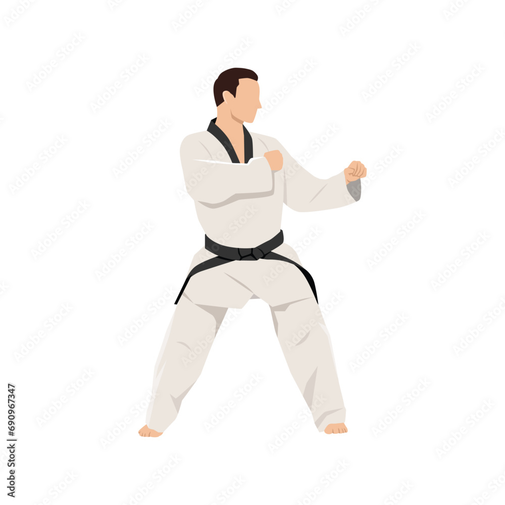 Karate stance character illustration. Asian martial art. Flat vector illustration isolated on white background Karate stance character illustration. Asian martial art. Flat vector illustration isolated on white background