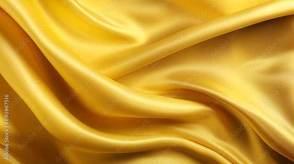 A close up of a yellow abstract satin fabric background, luxury fabric design