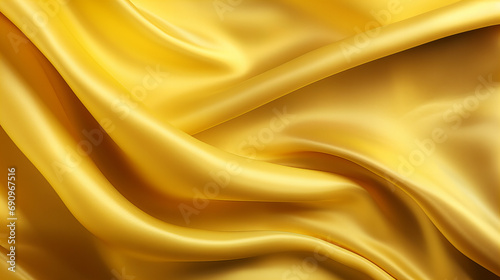 A close up of a yellow abstract satin fabric background, luxury fabric design photo